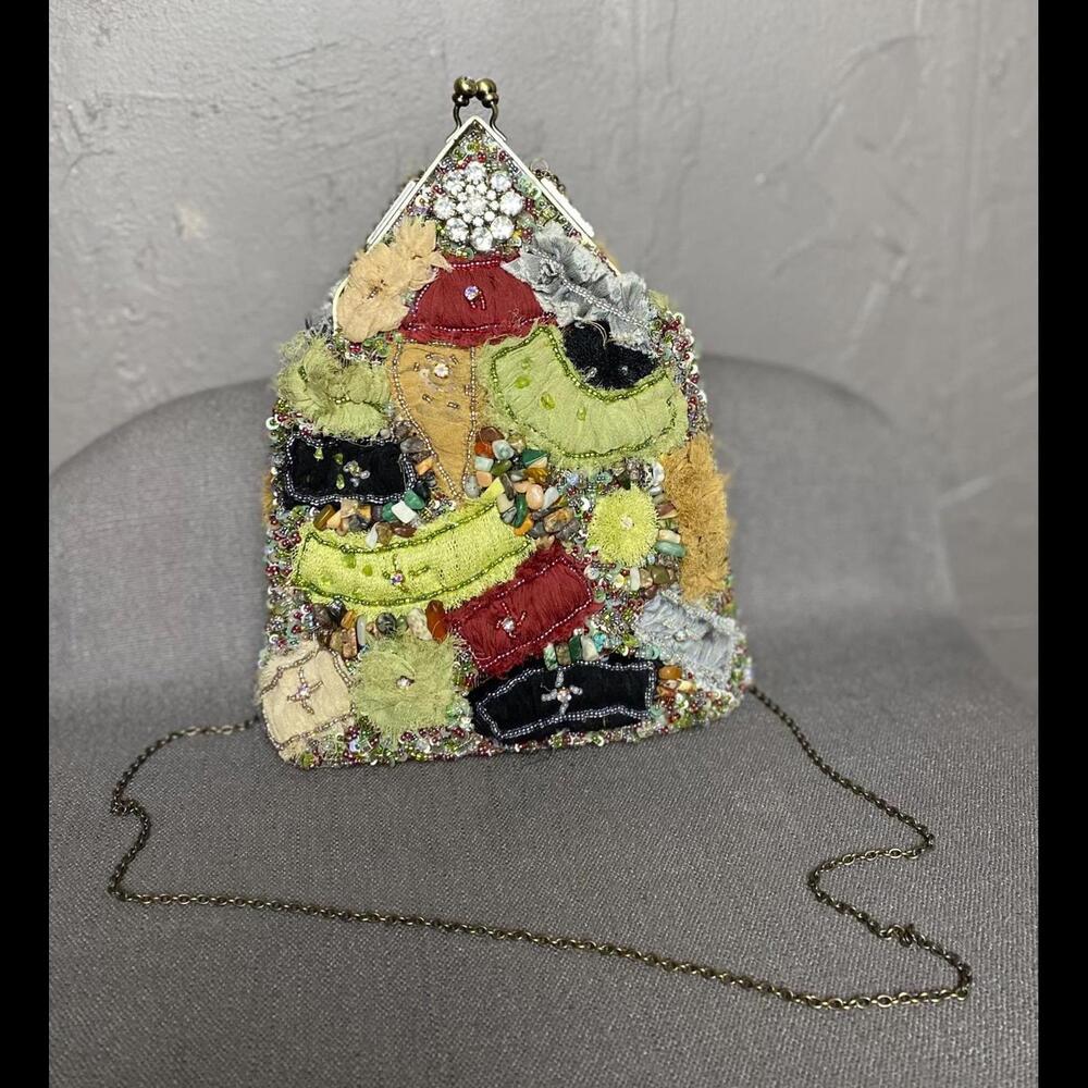 Vintage Embellished Silk Bohemian Bag from Mary Frances Beaded Mixed Materials